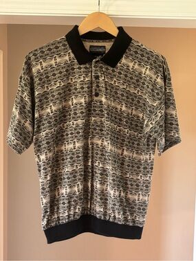 Members Only Black and Cream Geometric Polo